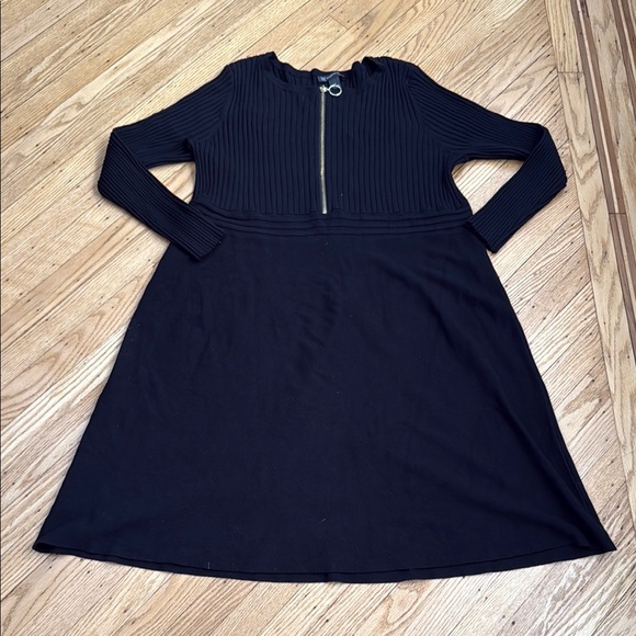 INC Woman Black Zip Front Ribbed sweater Dress 3X Long Sleeve A-Line Stretch - Picture 1 of 5